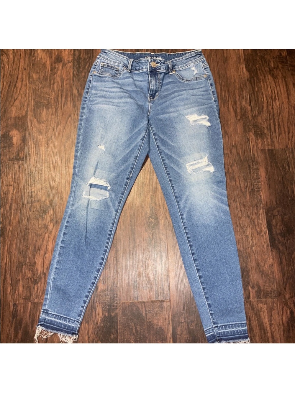 Maurices Light Blue Distressed Skinny Jeans